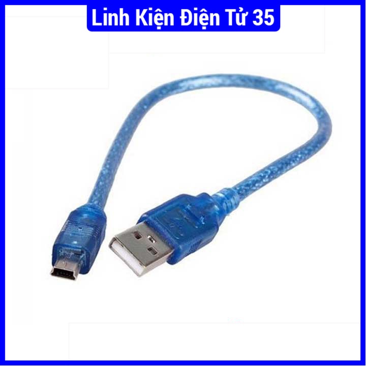 Dây USB A đực - USB mini dài 20cm, vỏ nhựa xanh, có lớp chống nhiễu, tín hiệu đường truyền ổn định