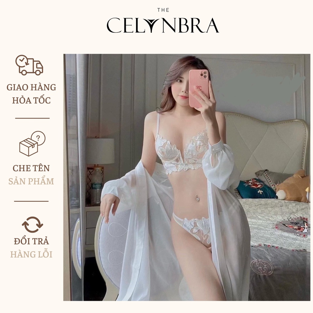 Áo lót ren, áo bra họa tiết hoa lá thêu nổi cup mỏng ôm ngực THE CELYNBRA - AL34