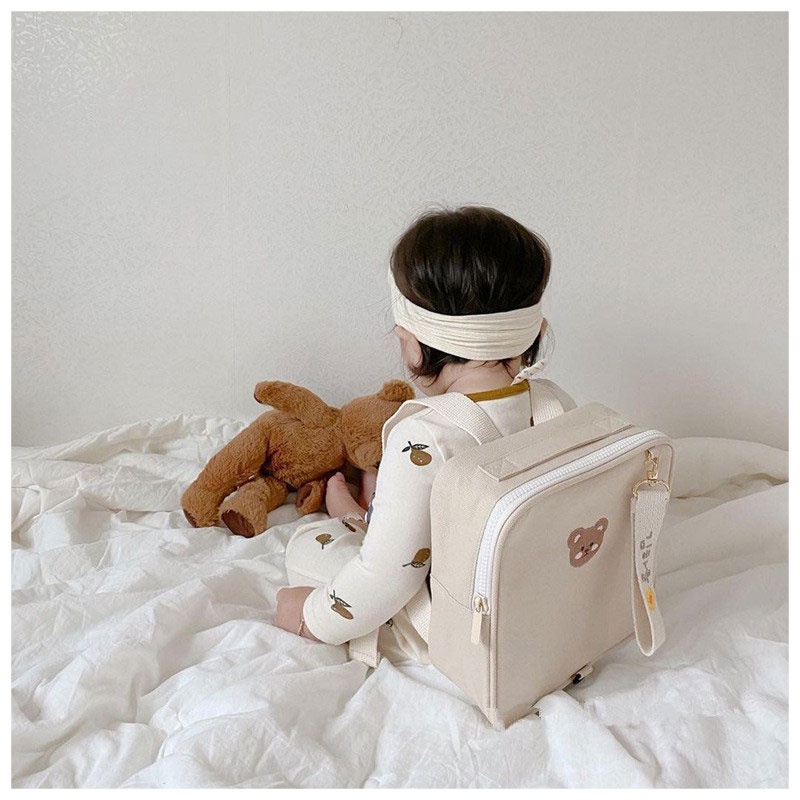 Bololo Ba Lô Đi Học Thêu Hình Gấu Chống Thất Lạc Phong Cách Hàn Quốc Cho Bé