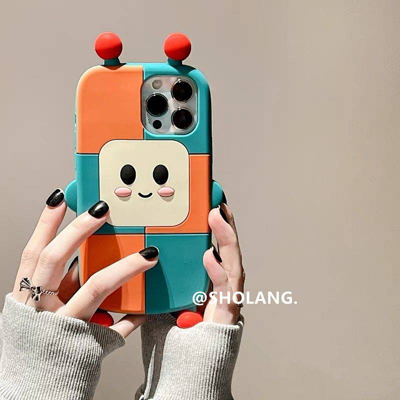 Ốp điện thoại silicone mềm robot màu tương phản thích hợp cho Iphone14promax 13 12/11 XS/Xr/Xsmax