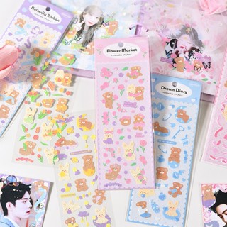 Sticker Baby Bear Nhũ Bling Bling Tấm Hình Dán Lung Linh