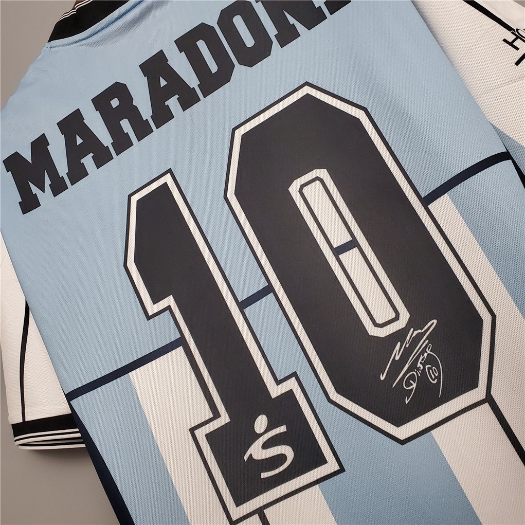 2001 Argentina Maradona #Bộ Đồ Đá Banh Phiên Bản Kỷ Niệm 10 Năm Phong Cách Retro