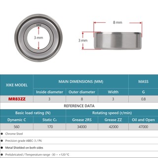 XIKE MR83 MR83ZZ Vòng bi xuyên tâm rãnh sâu một hàng thu nhỏ 3x8x3mm