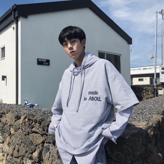 (HÀNG ORDER) ÁO THUN HOODIE PHỐI TAY TRONG SƠ MI FORM RỘNG CỰC CHẤT HÀN QUỐC