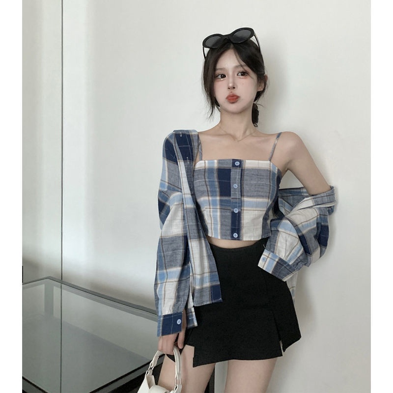 Áo Sơ Mi Dài Tay Kèm Áo Khoác Hai Dây Phong Cách Mùa Thu Mới Cho Nữ