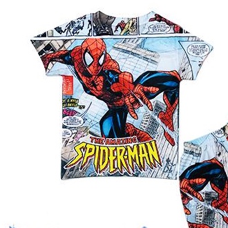 Quần áo cho bé trai thun lạnh Spiderman Comic truyện tranh size 10kg-60kg - Đồ bộ tay ngắn cho bé Kunkun Kid TP120