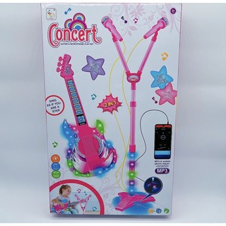 Đồ chơi Đàn Guitar Kèm Micro Đôi có chân 772 - Có đèn và dây kết nối điện thoại