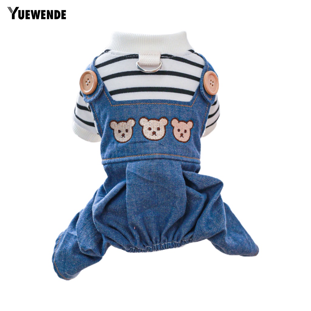 [Yue.z] Áo Liền Quần Denim Họa Tiết Gấu Hoạt Hình Mặc Hàng Ngày Cho Thú Cưng Bắt Mắt