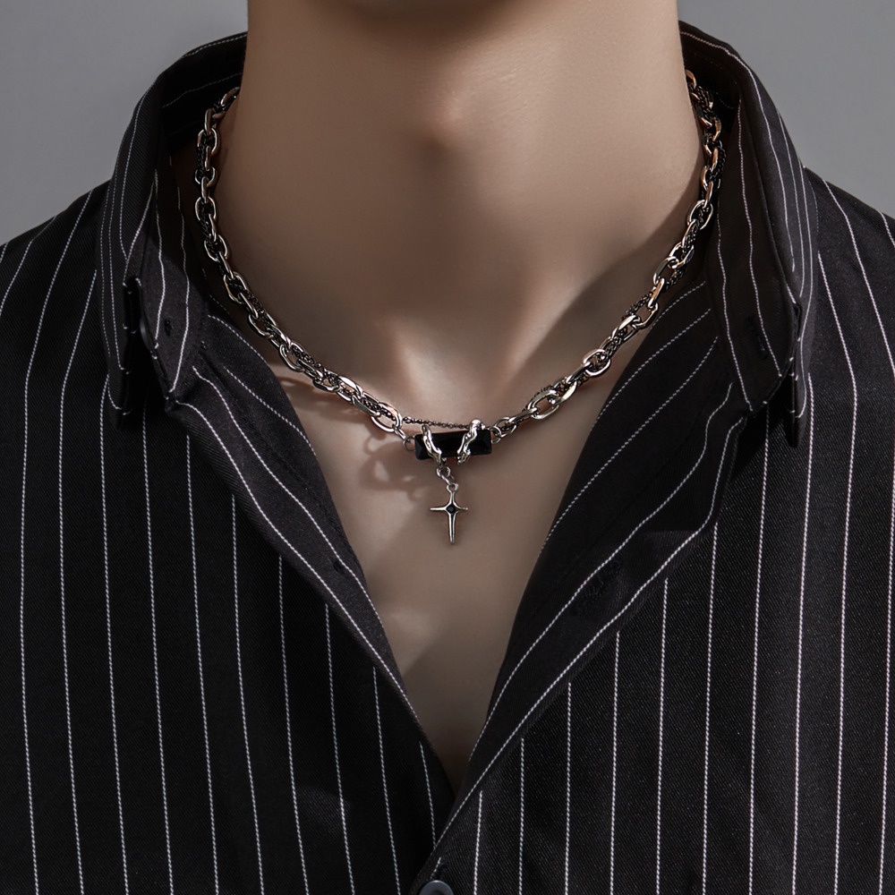 Vòng cổ Đính Đá zircon Đen Phong Cách hip hop Thời Trang Cho Nam