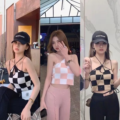 NZN Áo Hai Dây Dáng Ngắn Họa Tiết Kẻ Sọc Caro Thời Trang Mới Cho Nữ