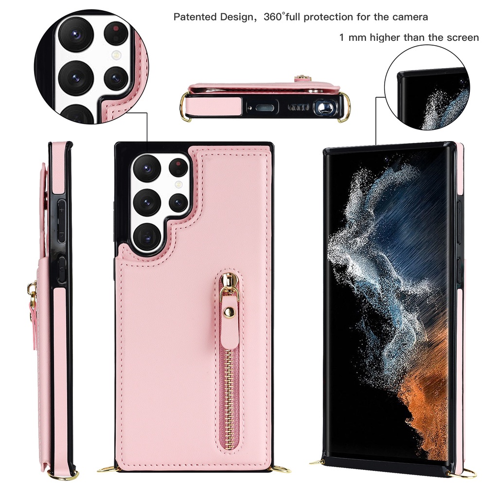 Ốp Điện Thoại Da Kèm Ngăn Đựng Thẻ Đeo Chéo Sang Trọng Cho Samsung Galaxy S21 S23 S22 Plus Note 20 Ultra