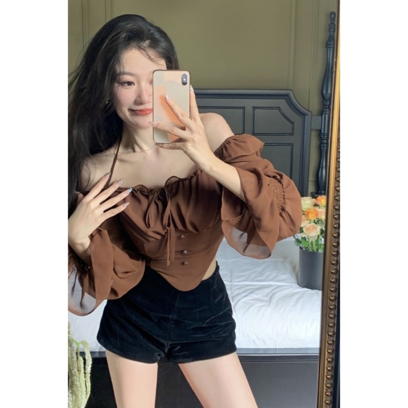 Áo kiểu COZOKC dài tay phối dây thắt nơ độc đáo thời trang