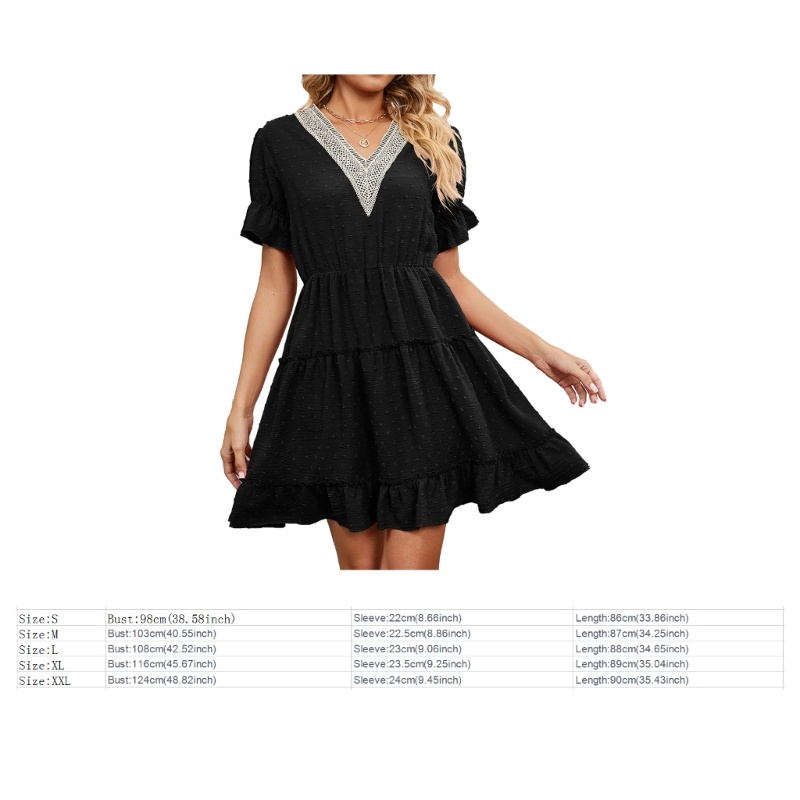 Xiangbao Đầm Mini Cổ Chữ V Lưng Cao Thời Trang Mùa Hè Giản Dị Dành Cho Nữ