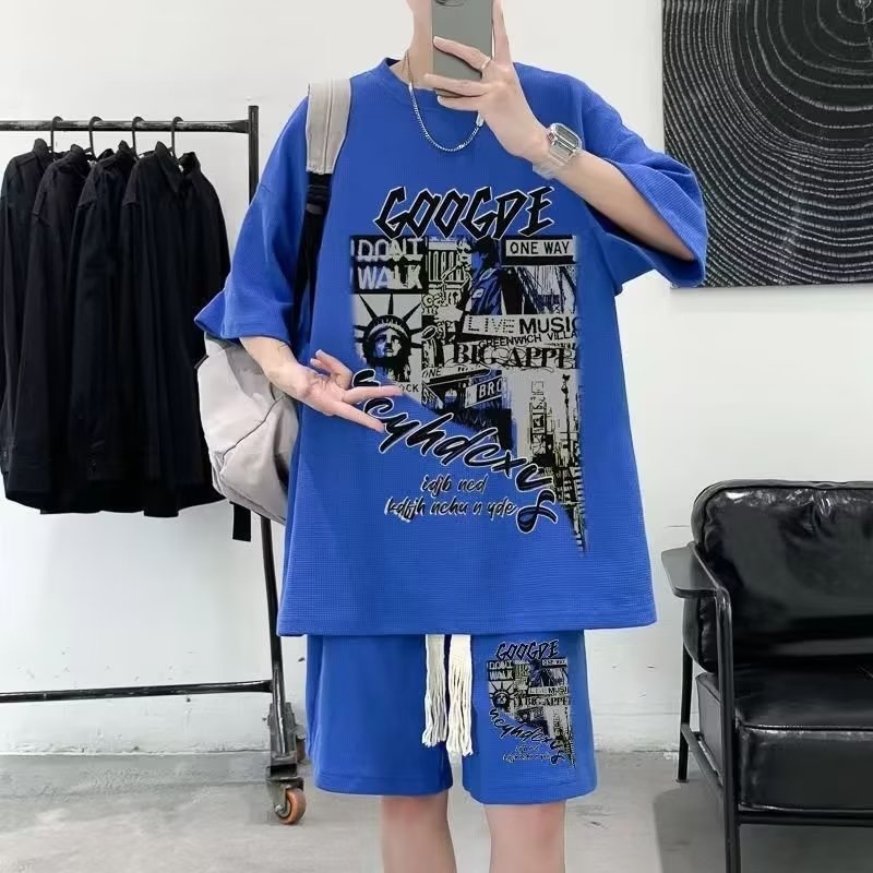đồ bộ nam from rộng đồ bộ thể thao nữ unisex bộ thể thao nam mùa hè thời trang Quần áo nam chất đũi cao cấp bông bộ thể thao nam