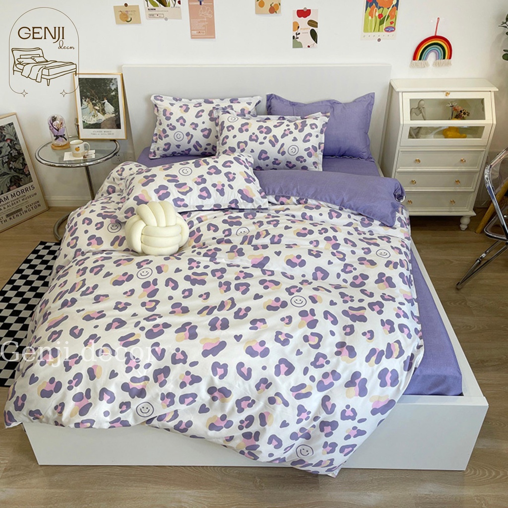 Bộ chăn ga gối cotton poly Genji Decor 01, bộ chăn ga gối 4 món đầy đủ kích thước mẫu mã