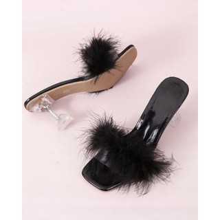 (Order) Dép cao gót phối lông 7cm
