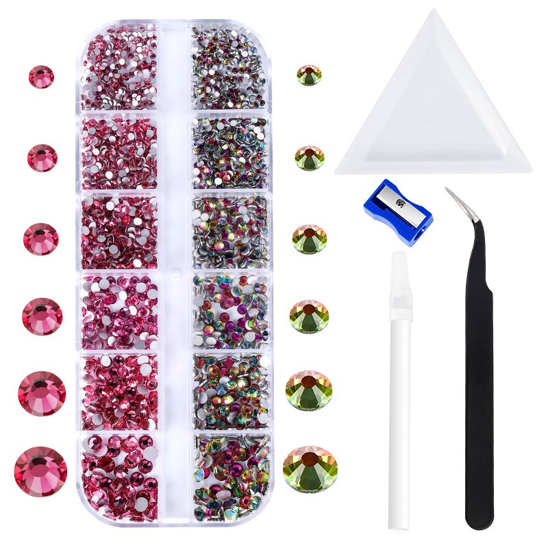 Set 12 Hộp Hạt Đá Đính Móng Tay Kèm 1500 Phụ Kiện