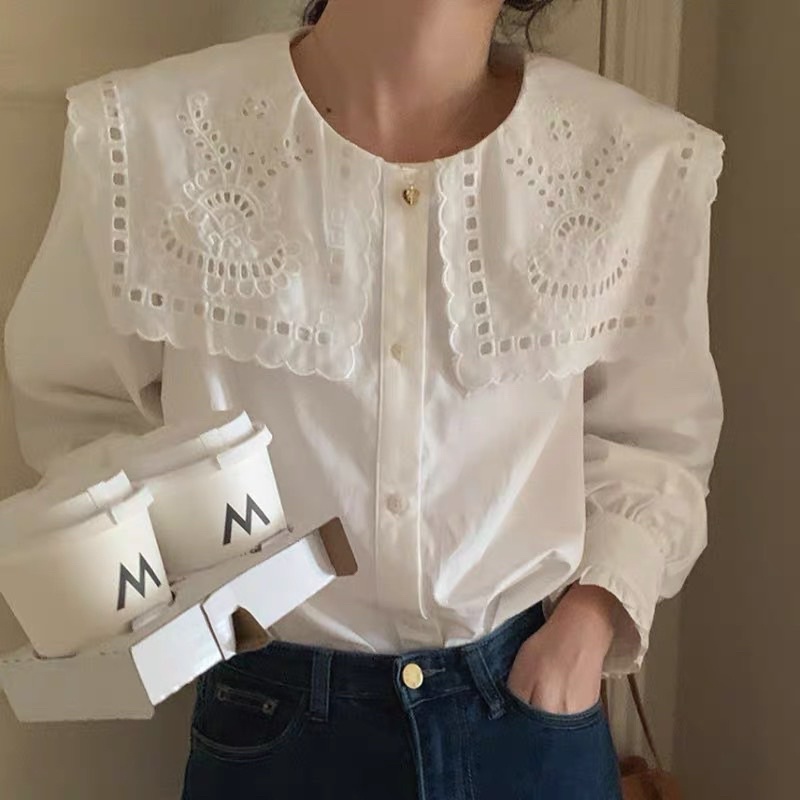 Áo sơ mi kiểu nữ cổ bẻ hoạ tiết phong cách Hàn Quốc , Áo sơ mi cổ thuỷ thủ Ulzzang Dumi Clothing