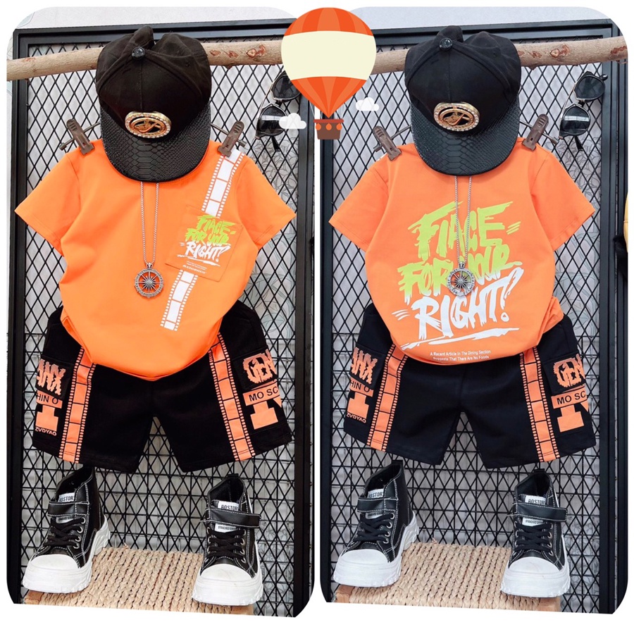 Đồ bộ bé trai, bộ thun túi hộp chữ Right, 100% cotton cho bé trai từ 10 đến 55kg