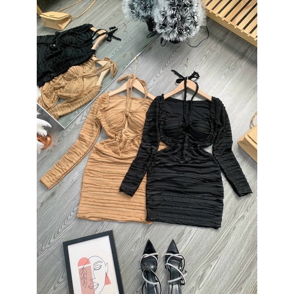 Đầm body cúp ngực có mút cột dây cổ chất xốp xịn hình thật 100%