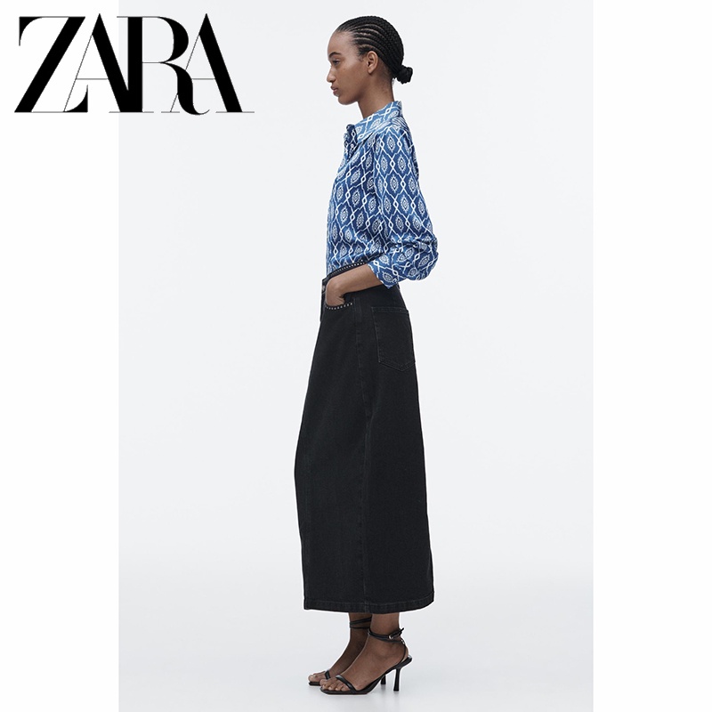 ZARA spring new women's silk satin texture printed shirt