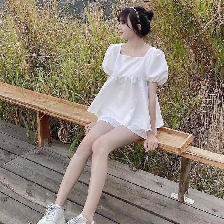 Set Babydoll Đũi Tay Bồng Tiểu Thư CAROLL Nữ 💯 FREESHIP 💯  Bộ Hè Trơn Lụa Phối Dây Lưng Kèm Short Kiểu Dáng Bánh Bèo HOT