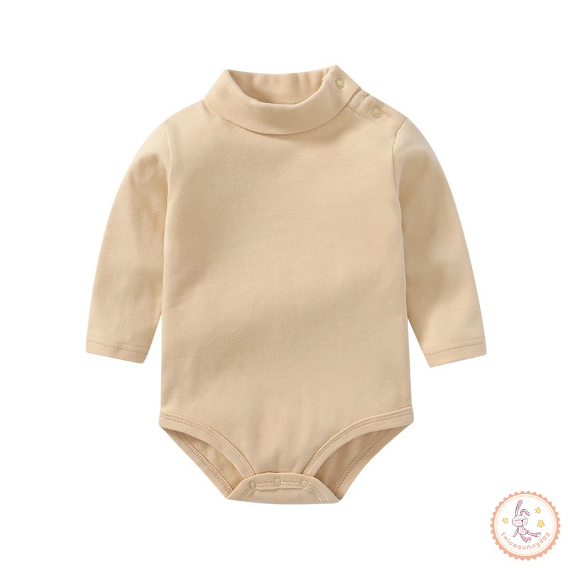 Bộ Áo Liền Quần Tam Giác Cổ Lọ Màu Sắc Trơn Giữ Ấm Cho Bé