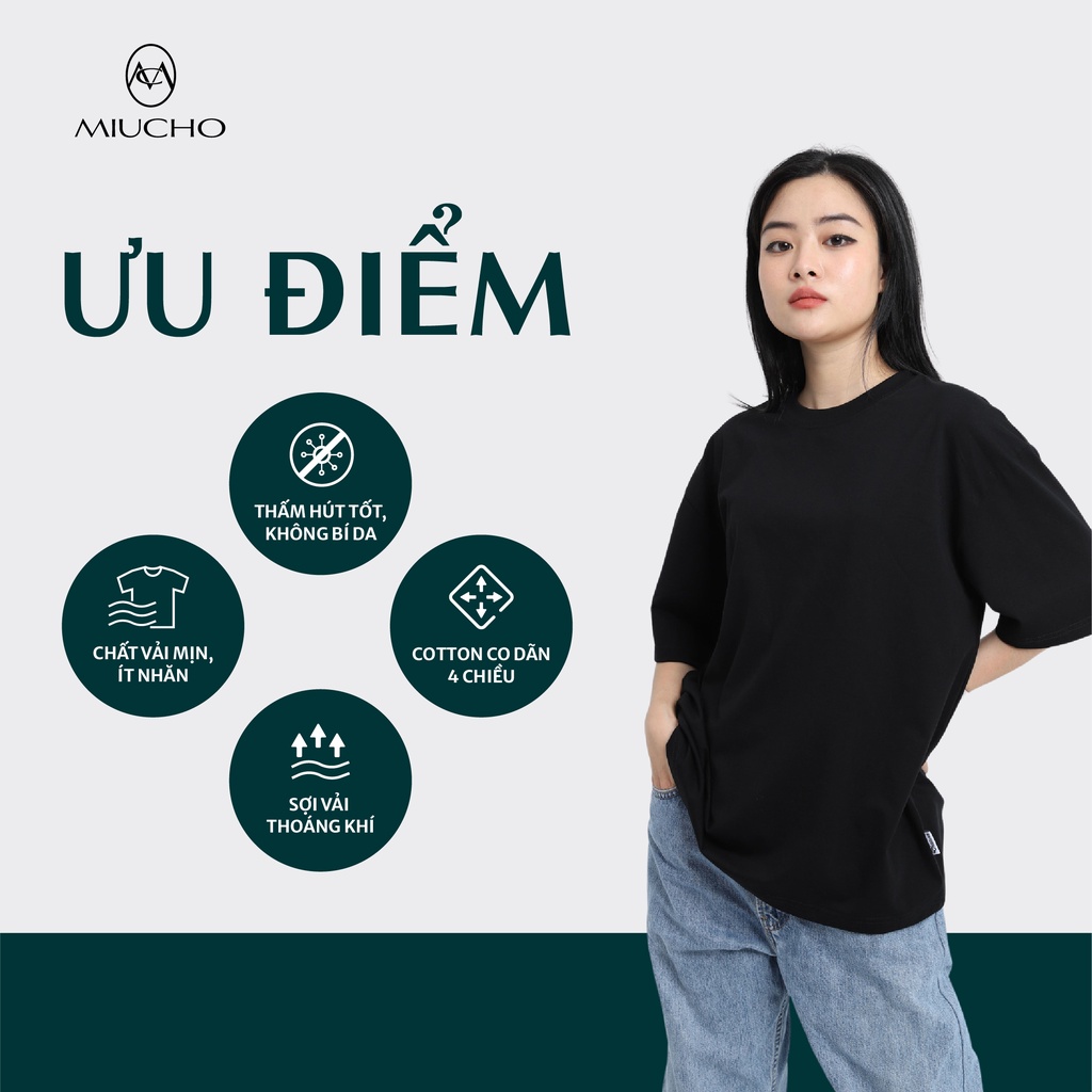 Áo thun unisex form rộng AT011 Miucho basic tee tay lỡ dành cho nam nữ in basic