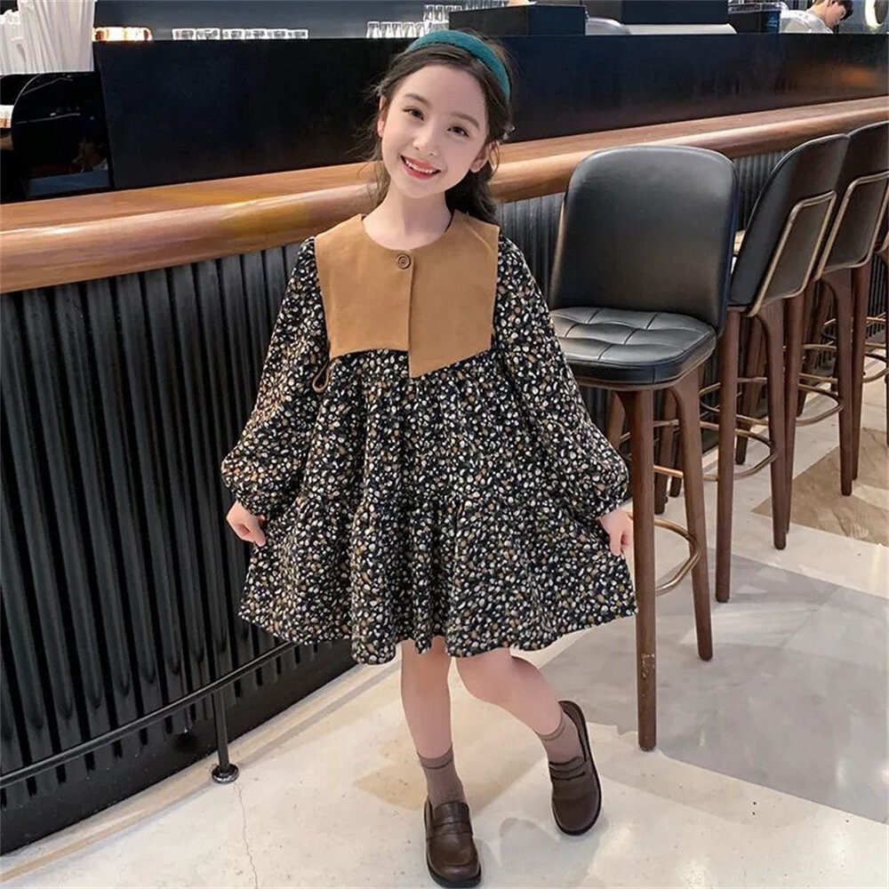 Đầm in hoa thời trang Hàn Quốc thanh lịch cho bé gái 3-13 tuổi 2022