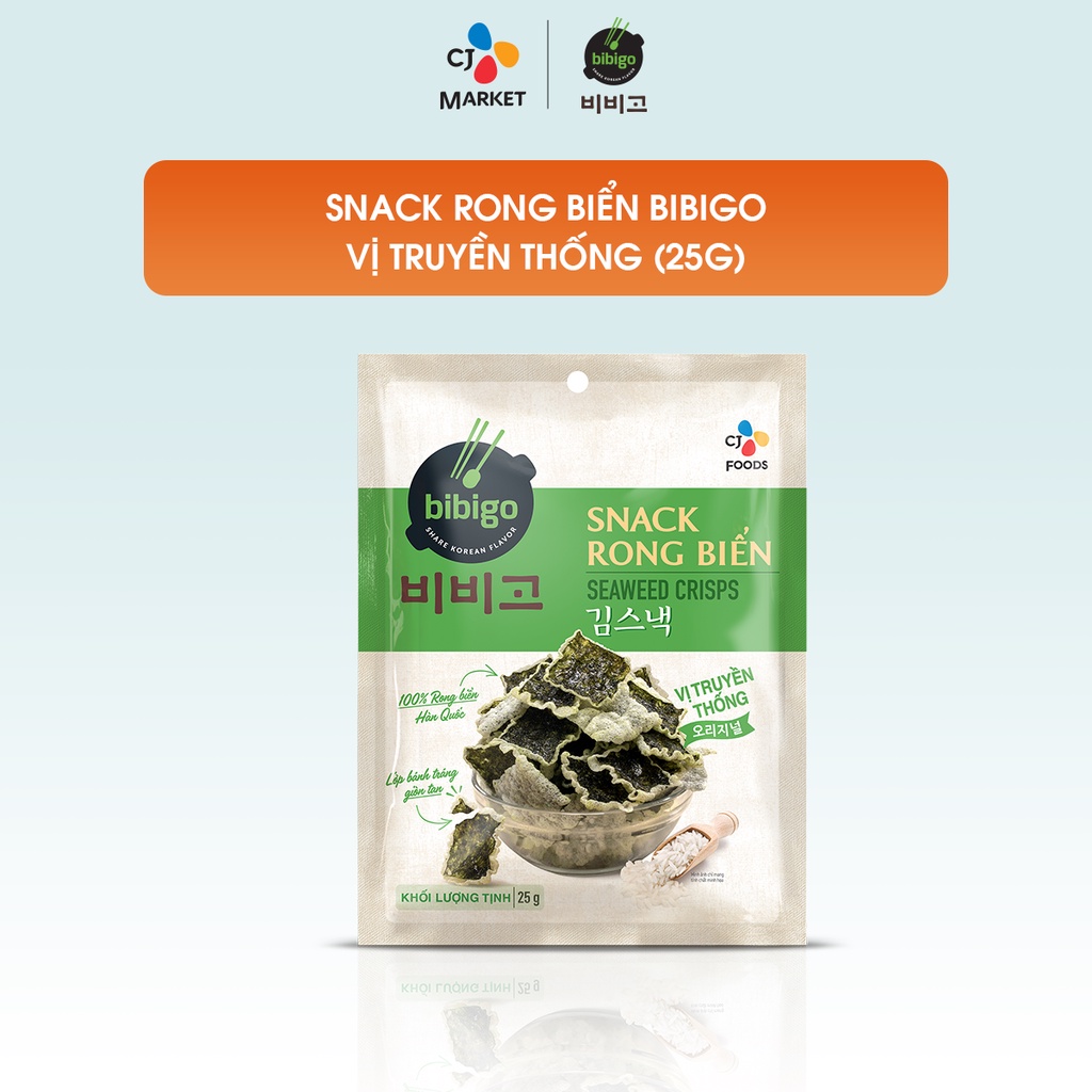 Snack Rong biển ăn liền Hàn Quốc Bibigo vị truyền thống 25g