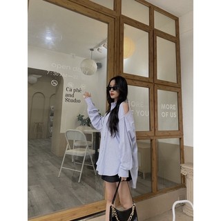 Áo Sơ mi kẻ dọc cut vai up (3229) (ảnh tự chụp)