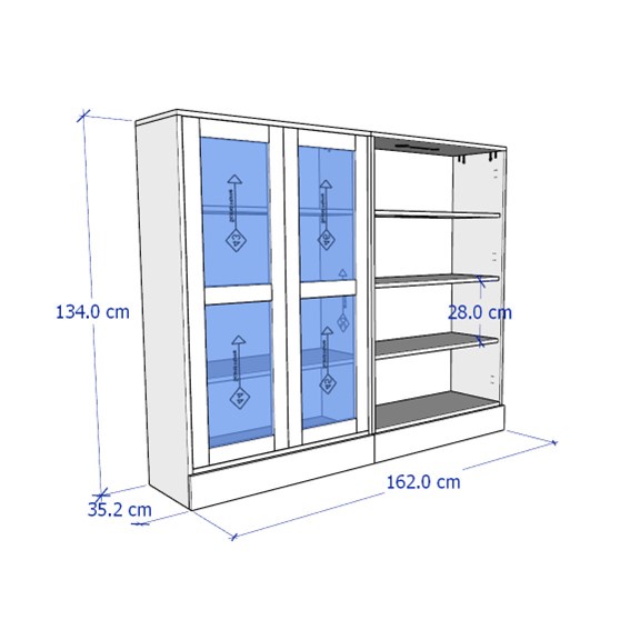 BODO, COMBO Bộ đôi kệ kệ để đồ đồ dùng cửa kính SHE_074, 162x35x134cm, kệ gỗ Scandi Home