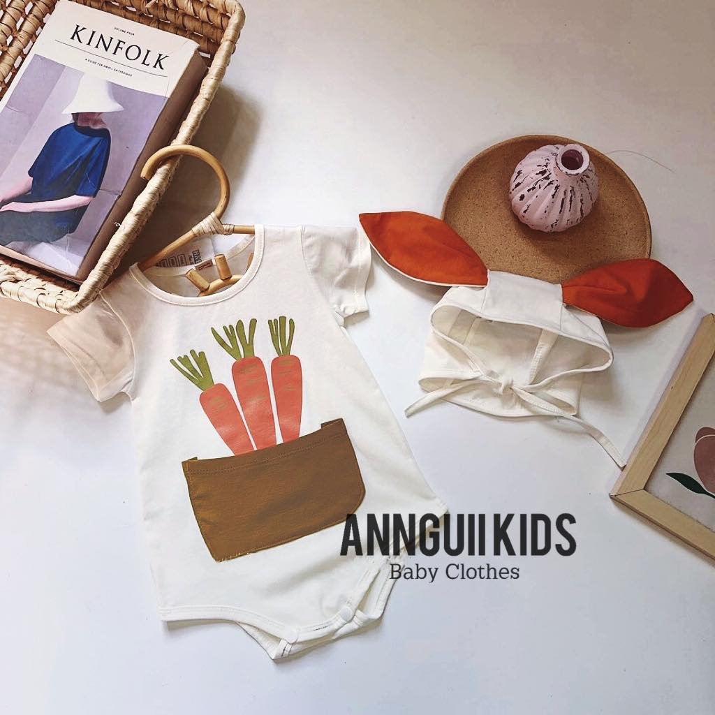 Body thỏ kèm mũ in carot xinh cho bé trai và bé gái