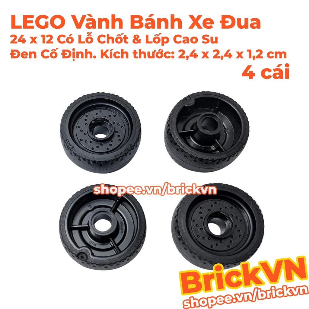 LEGO Bánh Xe Đua 2,4x2,4x1,2cm Với Vành Có Lỗ Chốt & Lốp Cao Su Màu Đen Cố Định