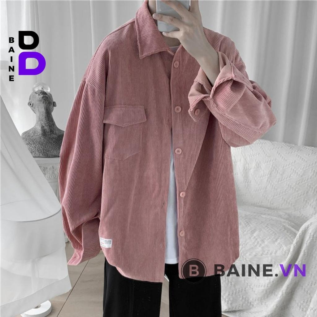 Áo Khoác Sơ Mi NHUNG TĂM LOGO Phối 1 Túi Nắp Form Rộng Unisex Nam Nữ Phong Cách Hàn Trẻ Trung Ulzzang BAINE