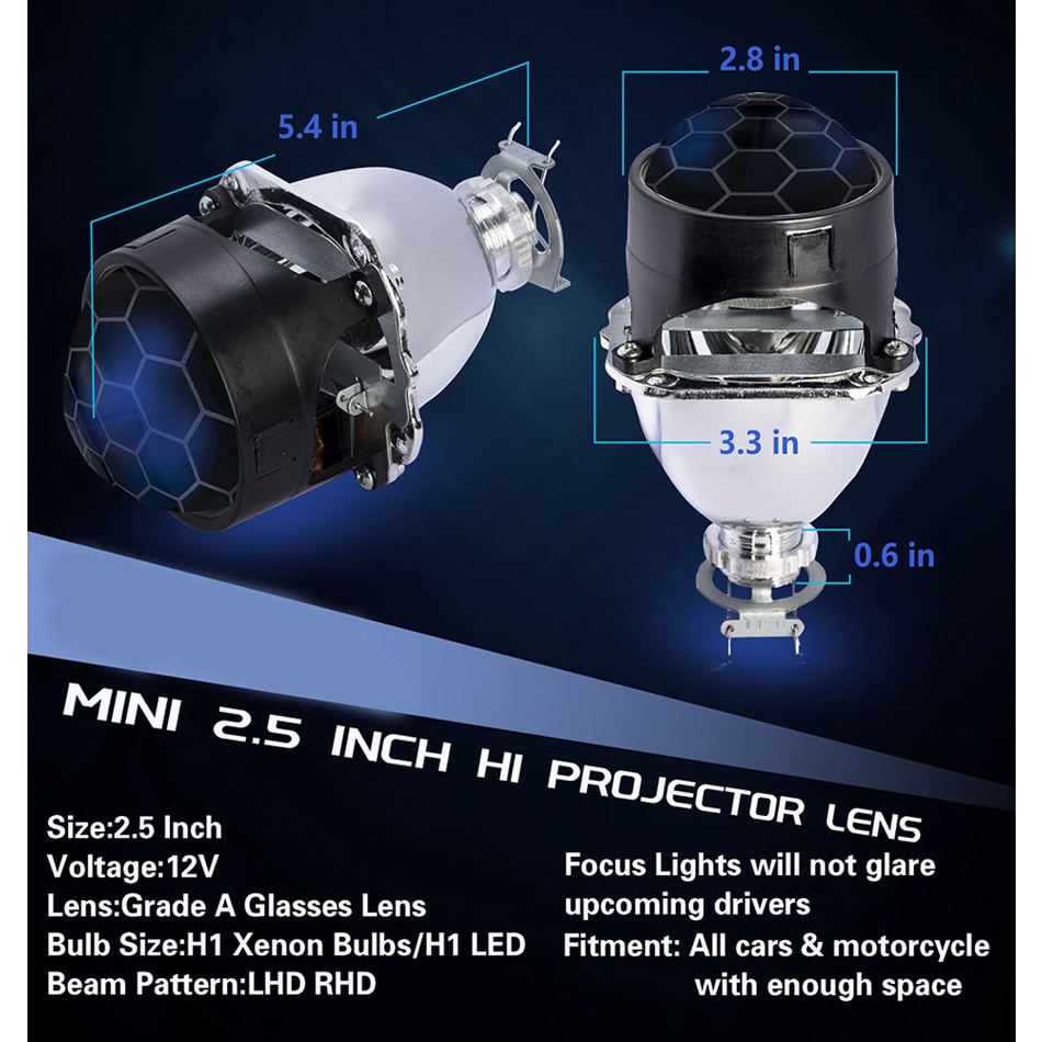 1 Cặp Đèn Pha Bi-xenon HID Mini H1 2.5 Inch Siêu Sáng Thông Dụng Cho Xe Hơi