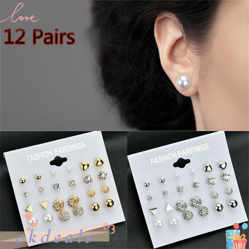 Bộ 12 Đôi Bông Tai Dạng Vòng Thời Trang Cho Nữ