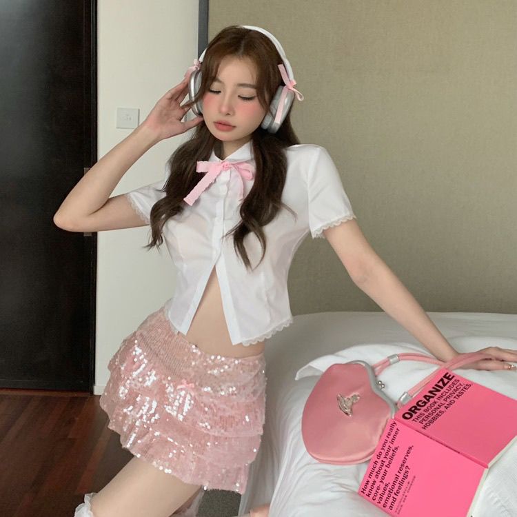 Chân Váy Múa Ba Lê Chữ a Lưng Thấp Đính Kim Sa Màu Hồng Thời Trang Mùa Hè Cho Nữ