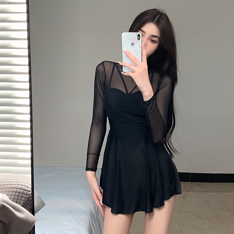 Bikini liền thân  2 chi tiết kèm áo lưới dài tay chống nắng LUHAZO đồ bơi váy tôn dáng che khuyết điểm 6879 -&amp;6679 C-14