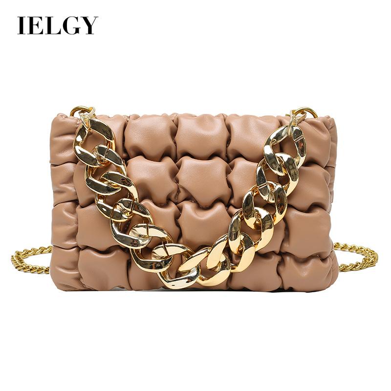 Ielgy Túi Xách Đeo Vai Bề Mặt Dày Mềm Mại Họa Tiết Kẻ Sọc Có Dây Xích