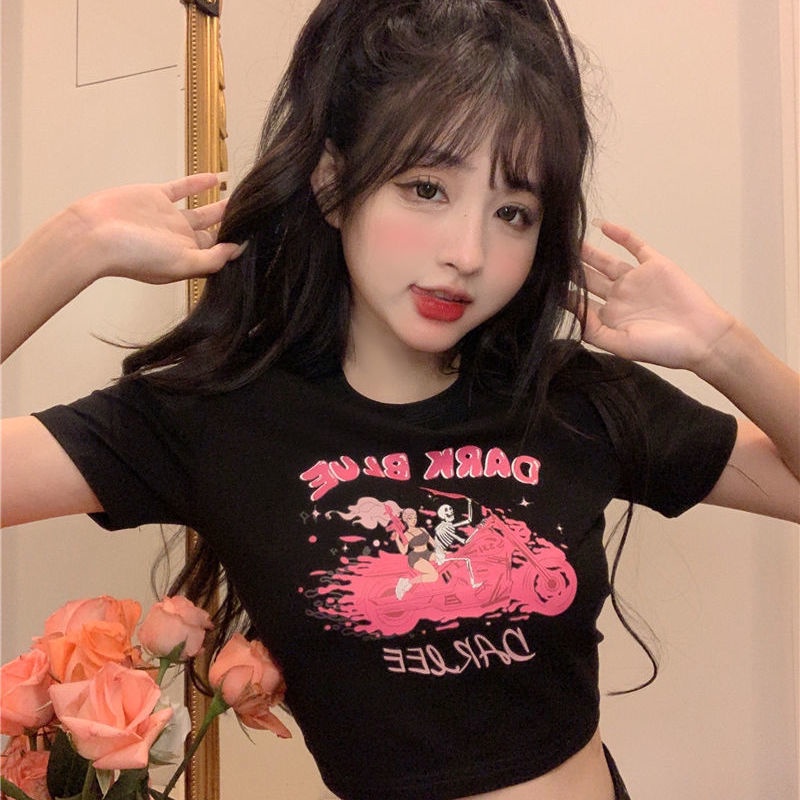 IELGY  Áo Ngắn In Họa Tiết Hoạt Hình Thời Trang Cho Nữ