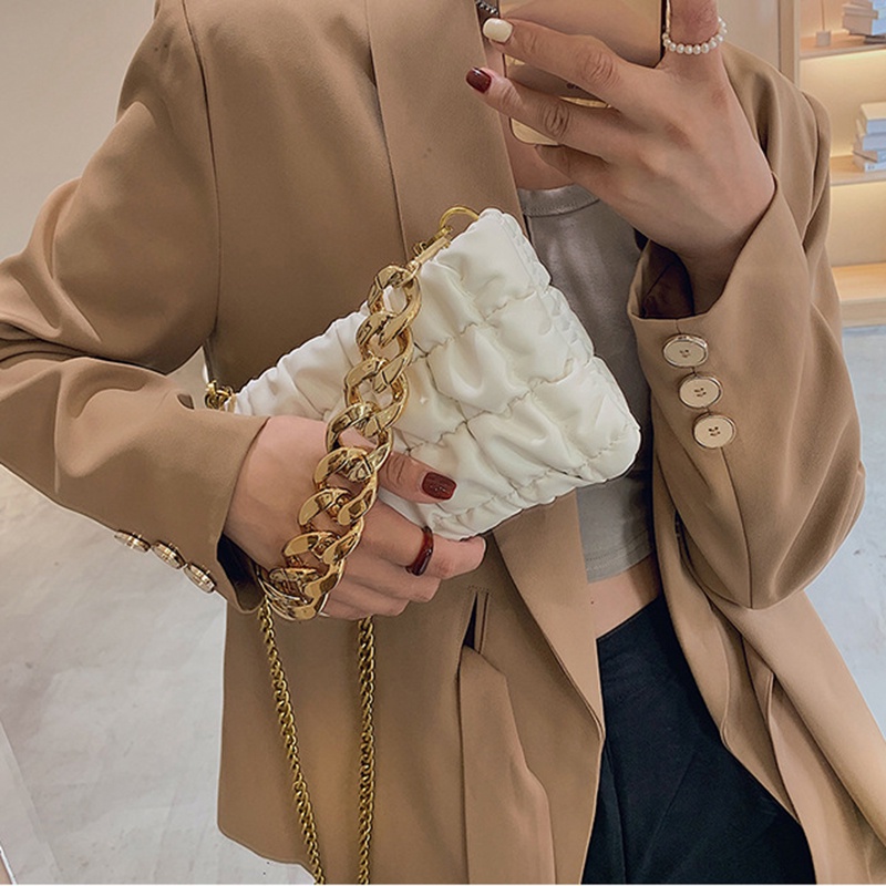 Ielgy Túi Xách Đeo Vai Bề Mặt Dày Mềm Mại Họa Tiết Kẻ Sọc Có Dây Xích