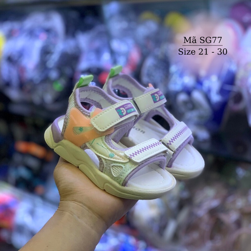 Dép quai hậu bé gái 1 - 5 tuổi êm nhẹ chống trơn sandal hở mũi phối màu tím trắng thời trang đi học đi chơi SG77
