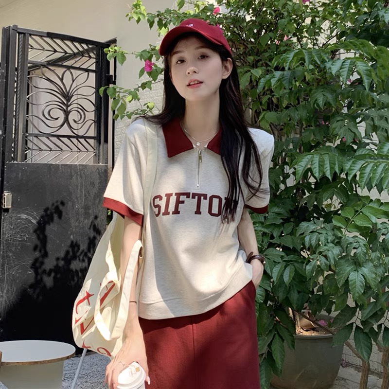 Áo polo NRVP tay ngắn in họa tiết độc đáo phong cách Hàn Quốc thời trang cho nữ