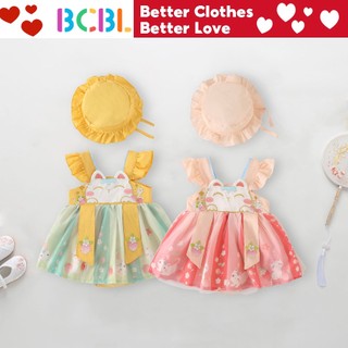 Đầm Hán phục BCBL không tay họa tiết mèo trăng tròn cho bé gái