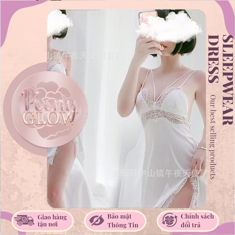 Váy ngủ 2 dây sexy ⚡ SIÊU HOT ⚡ Đầm lụa cao cấp phối ren xẻ hở lưng gợi cảm VÁY NGỦ MIDNIGHT 121 - 1347