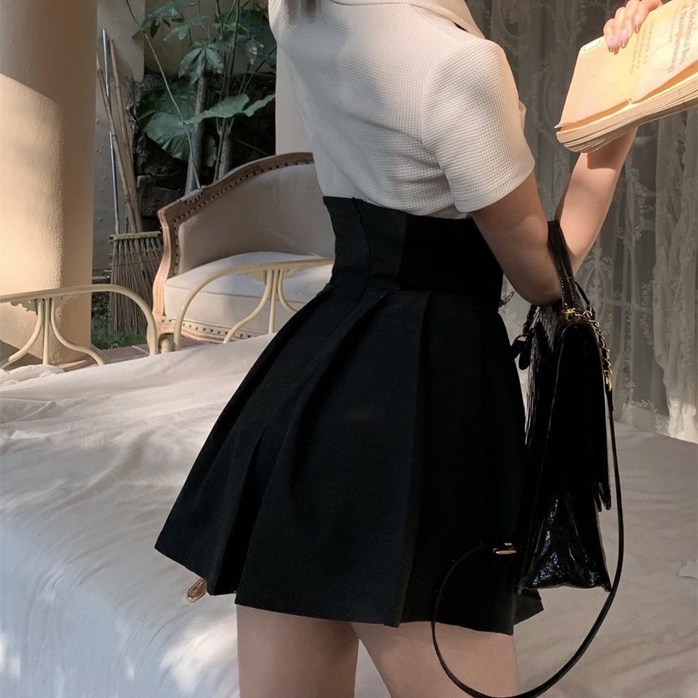 Set Áo Thun Ngắn Tay + Chân Váy Chữ a Lưng Cao Màu Đen Thời Trang Xuân 2023 Cho Nữ103250