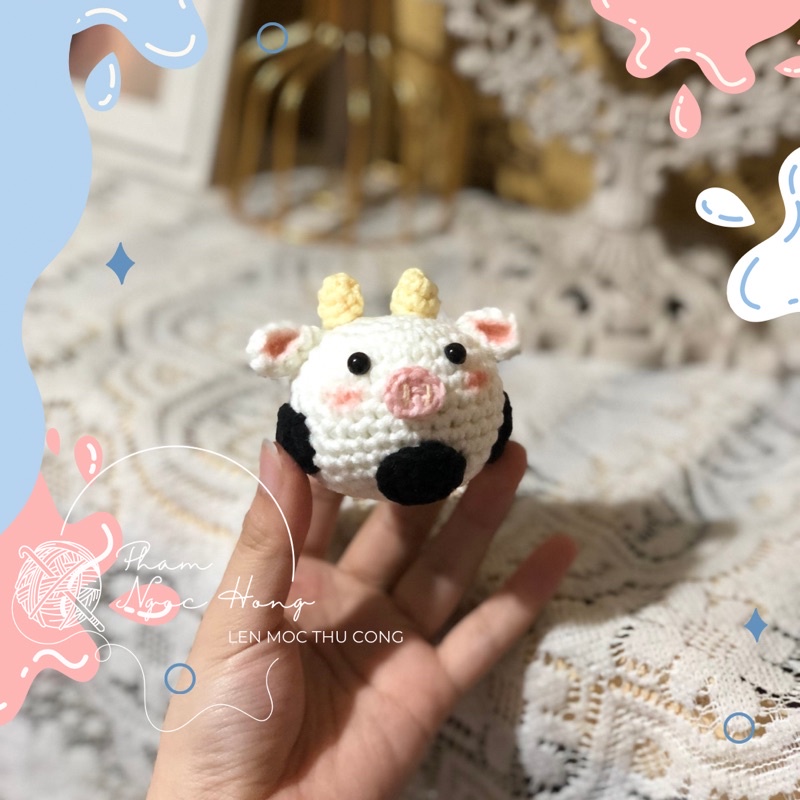 Móc khoá bò sữa, bò len, len móc thủ công