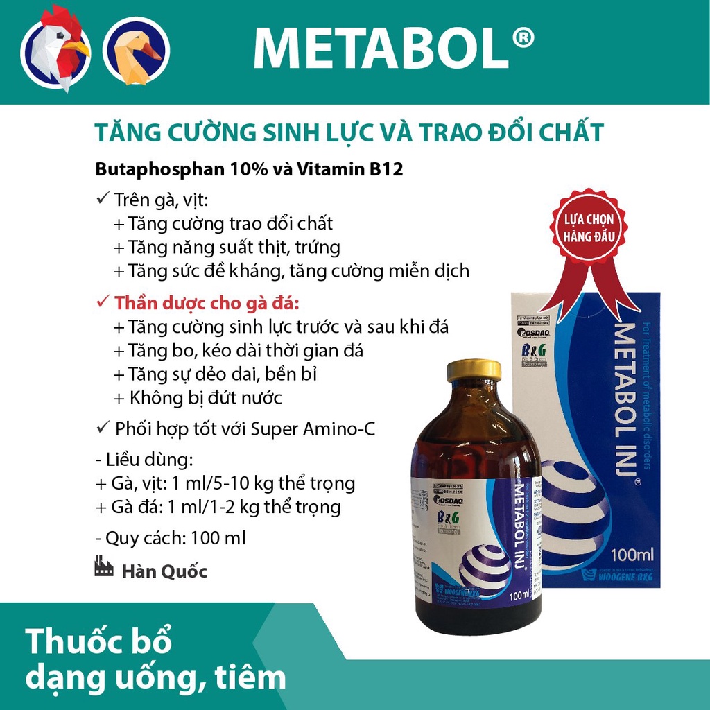 Metabol inj chai 100ml Date 2 năm kể từ ngày sản xuất Vitamin & chất bổ sung dinh dưỡng