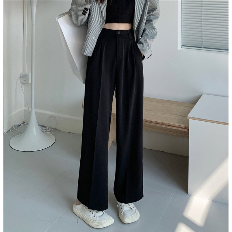 Quần Ống Rộng Lưng Cao Màu Cà Phê Phong Cách Hàn Quốc Thời Trang Dành Cho Nữ